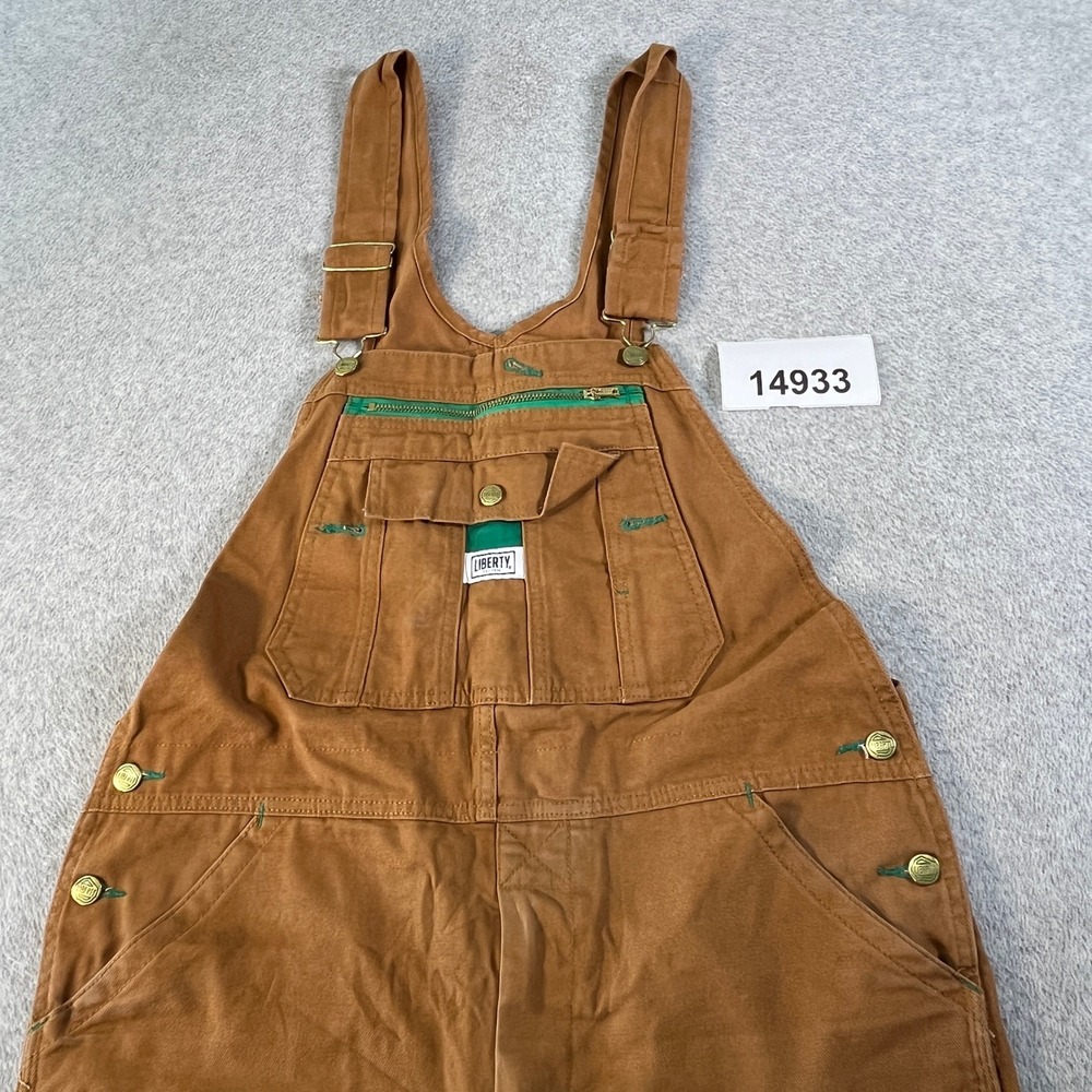Liberty Overalls Mens 34x32 Brown Excellent Bib Canvas Workwear YB79PC